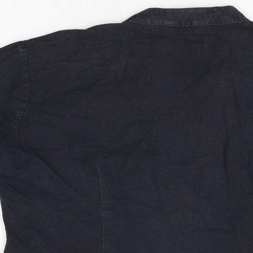 Marks and Spencer Womens Black Linen Basic T-Shirt Size 12 V-Neck