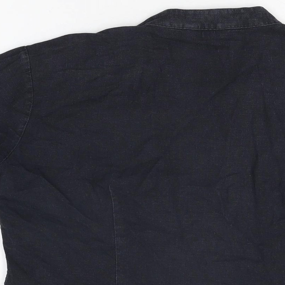 Marks and Spencer Womens Black Linen Basic T-Shirt Size 12 V-Neck