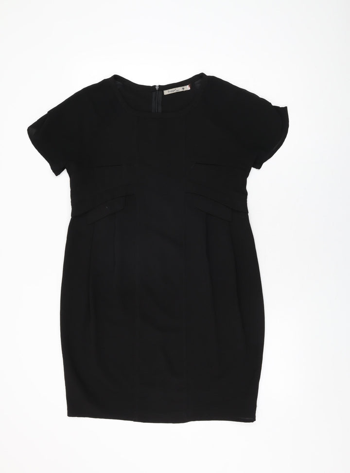 Soggo Collection Womens Black Polyester Shift Size S Round Neck Zip