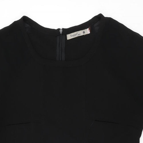 Soggo Collection Womens Black Polyester Shift Size S Round Neck Zip
