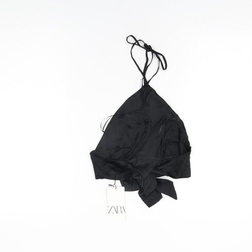 Zara Womens Black Viscose Cropped T-Shirt Size S Halter
