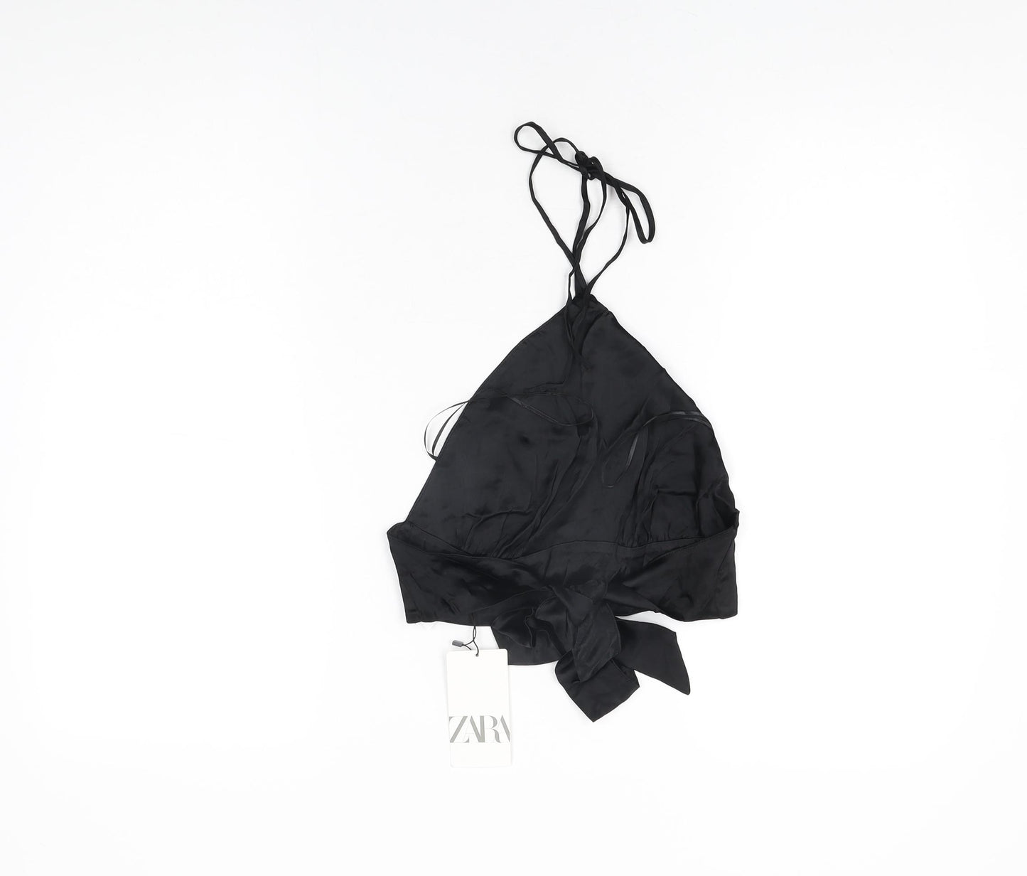 Zara Womens Black Viscose Cropped T-Shirt Size S Halter