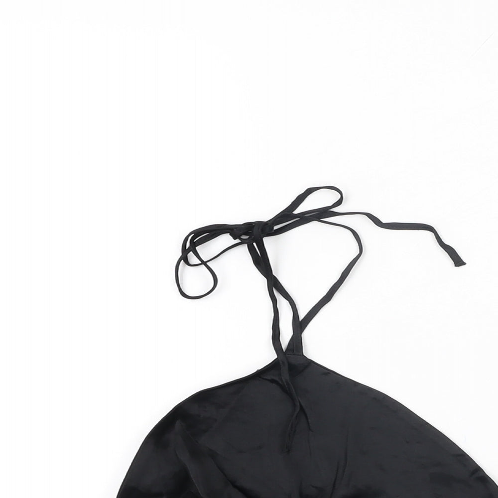 Zara Womens Black Viscose Cropped T-Shirt Size S Halter