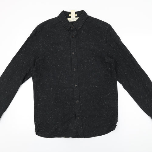 H&M Mens Black Cotton Button-Up Size S Collared Button