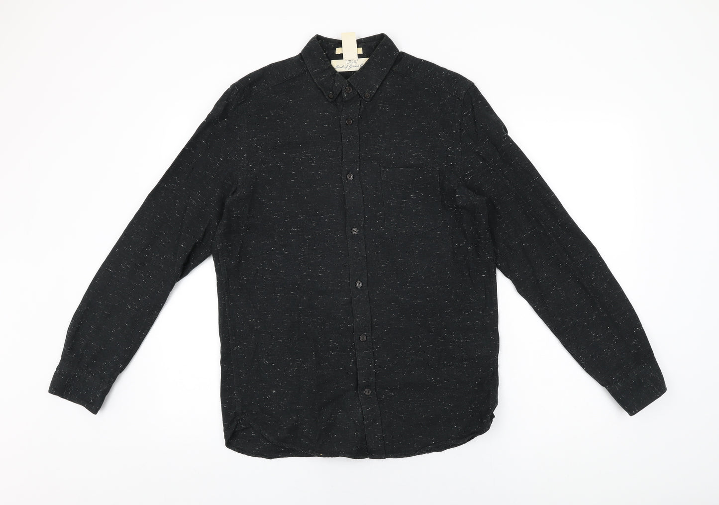 H&M Mens Black Cotton Button-Up Size S Collared Button
