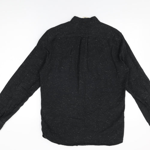 H&M Mens Black Cotton Button-Up Size S Collared Button