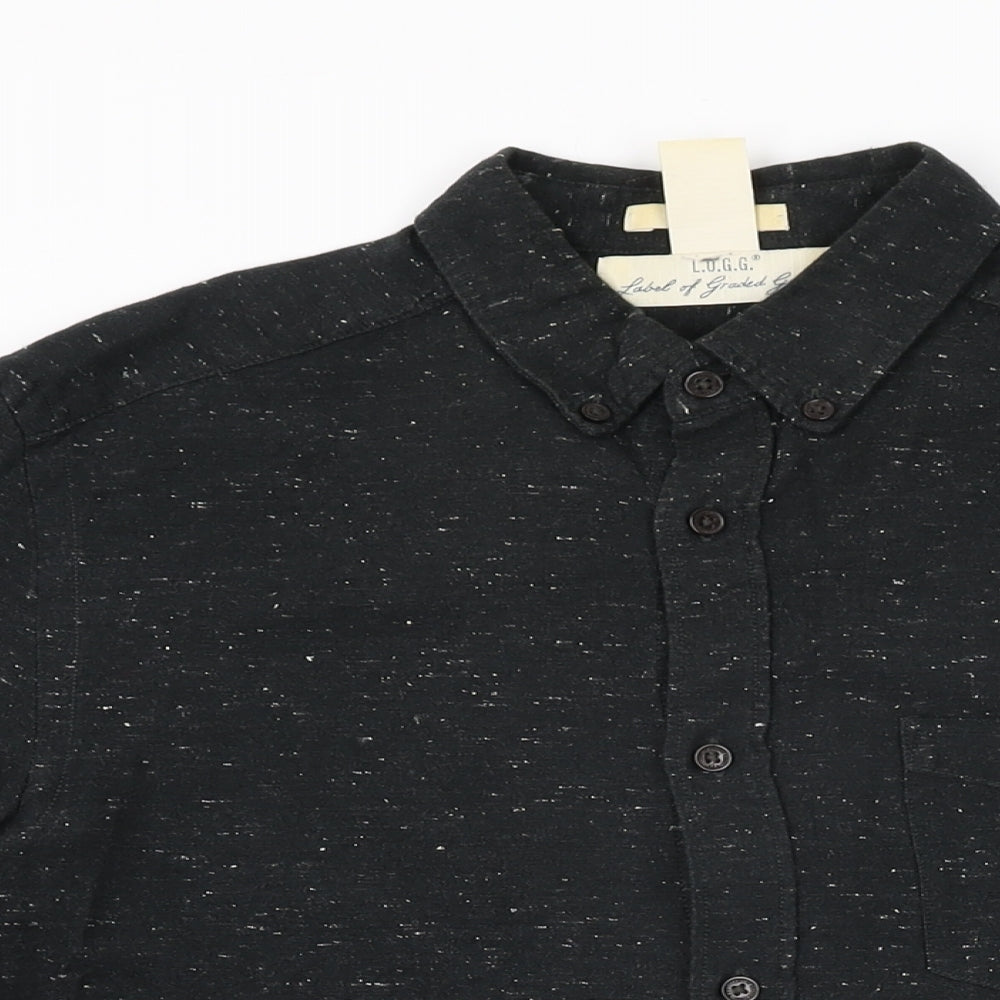 H&M Mens Black Cotton Button-Up Size S Collared Button