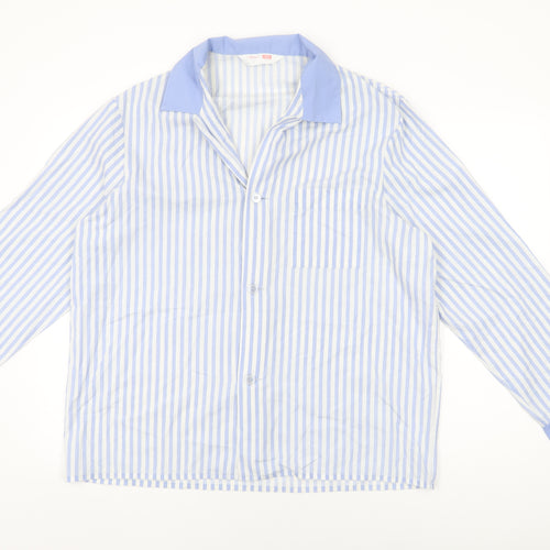 St Michael Womens White Striped Polyester Basic Button-Up Size L Collared