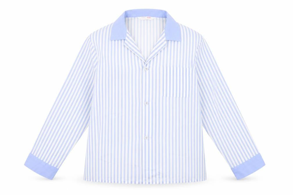 Front view of St Michael women’s white striped polyester basic button-up, size L, collared