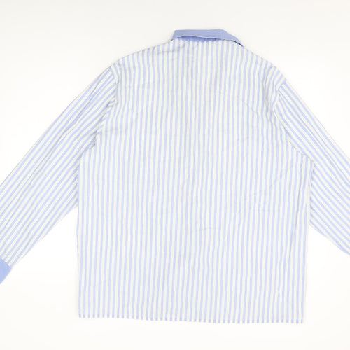 St Michael Womens White Striped Polyester Basic Button-Up Size L Collared
