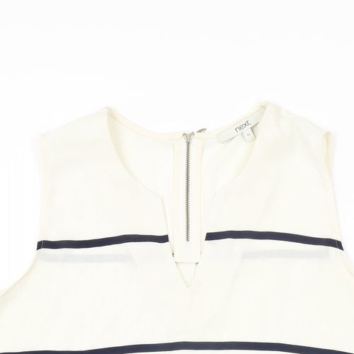 NEXT Womens White Striped Polyester Basic Blouse Size 12 V-Neck