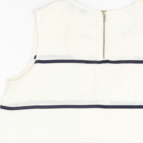 NEXT Womens White Striped Polyester Basic Blouse Size 12 V-Neck