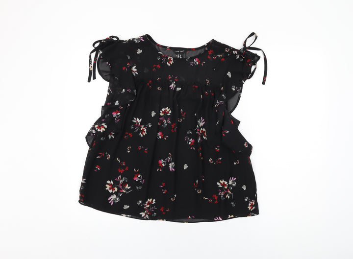 New Look Womens Black Floral Polyester Basic Blouse Size 12 Round Neck