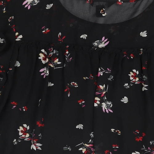 New Look Womens Black Floral Polyester Basic Blouse Size 12 Round Neck