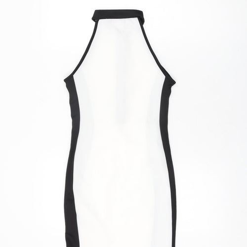 PRETTYLITTLETHING Womens White Geometric Polyester Bodycon Size 6 Round Neck Zip