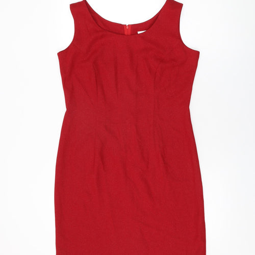 OPUS Womens Red Polyester Shift Size 12 Round Neck Zip