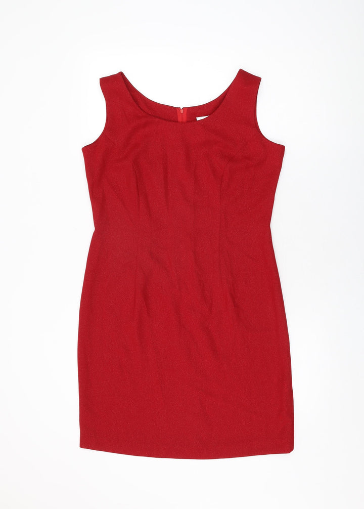 OPUS Womens Red Polyester Shift Size 12 Round Neck Zip