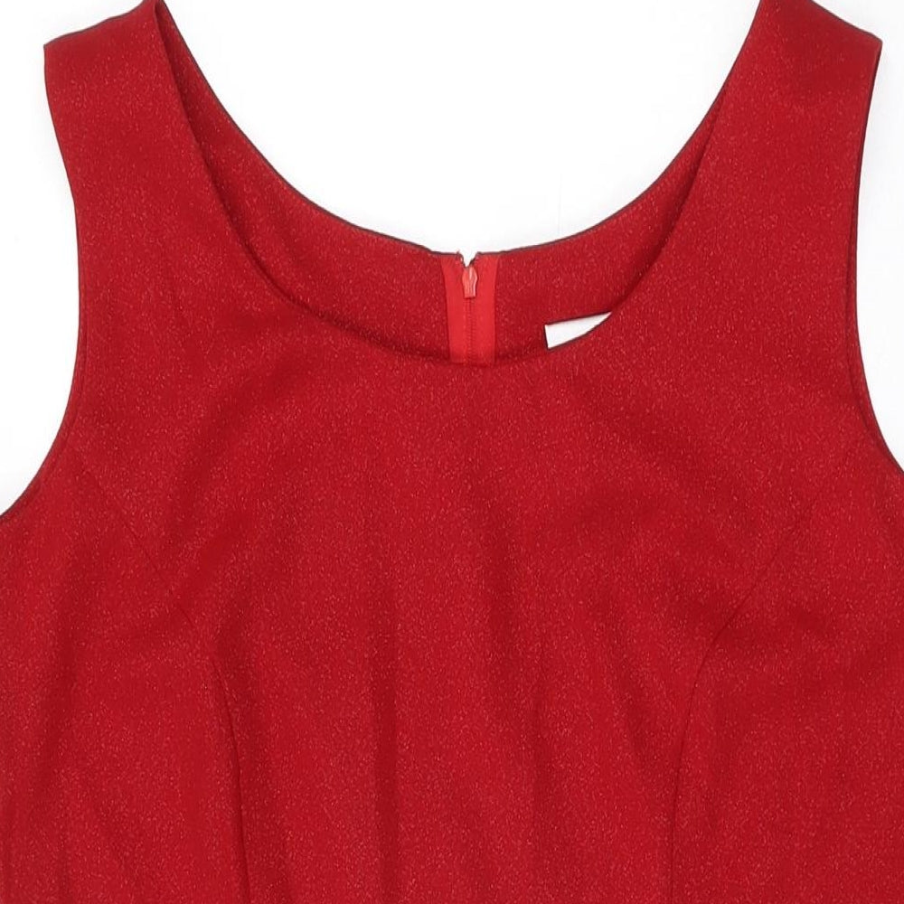 OPUS Womens Red Polyester Shift Size 12 Round Neck Zip