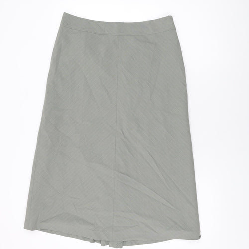 Per Una Womens Grey Striped Polyester Swing Skirt Size 14 Zip