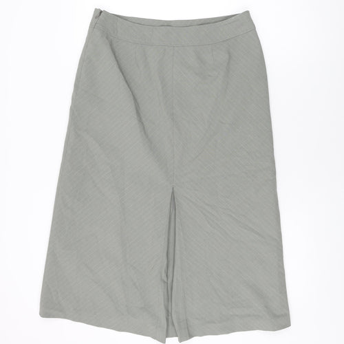 Per Una Womens Grey Striped Polyester Swing Skirt Size 14 Zip