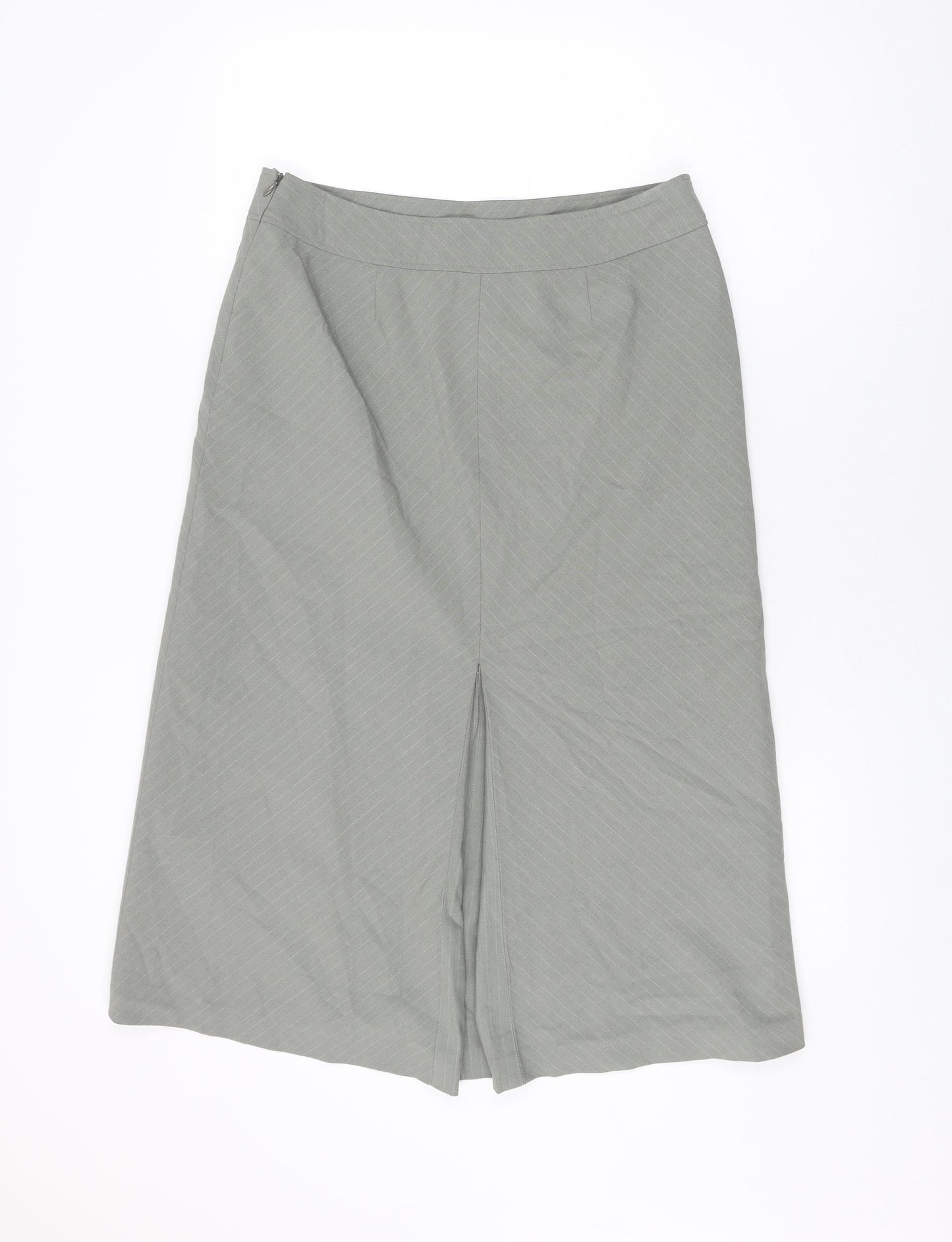 Per Una Womens Grey Striped Polyester Swing Skirt Size 14 Zip