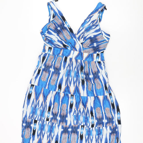 Dorothy Perkins Womens Blue Geometric Cotton Shift Size 14 V-Neck Pullover