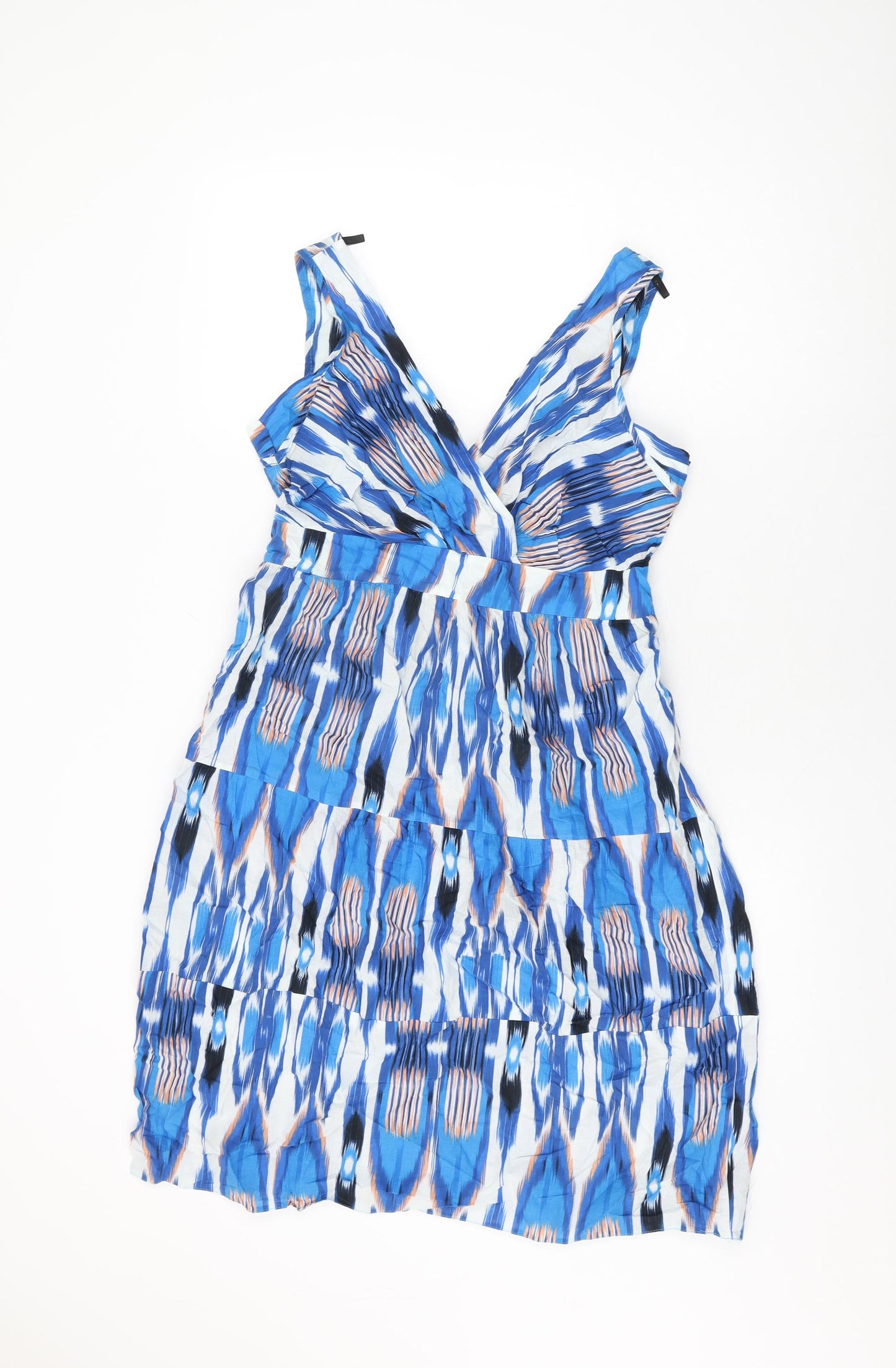 Dorothy Perkins Womens Blue Geometric Cotton Shift Size 14 V-Neck Pullover