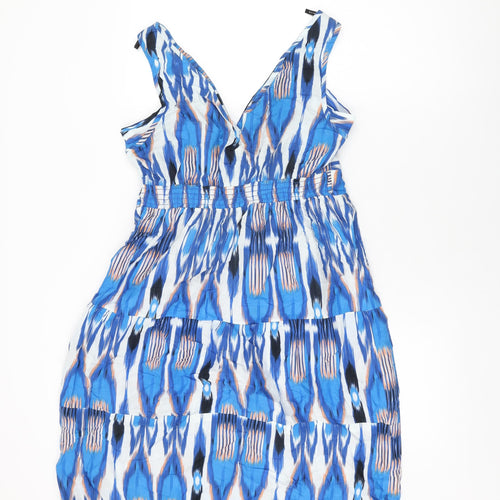 Dorothy Perkins Womens Blue Geometric Cotton Shift Size 14 V-Neck Pullover