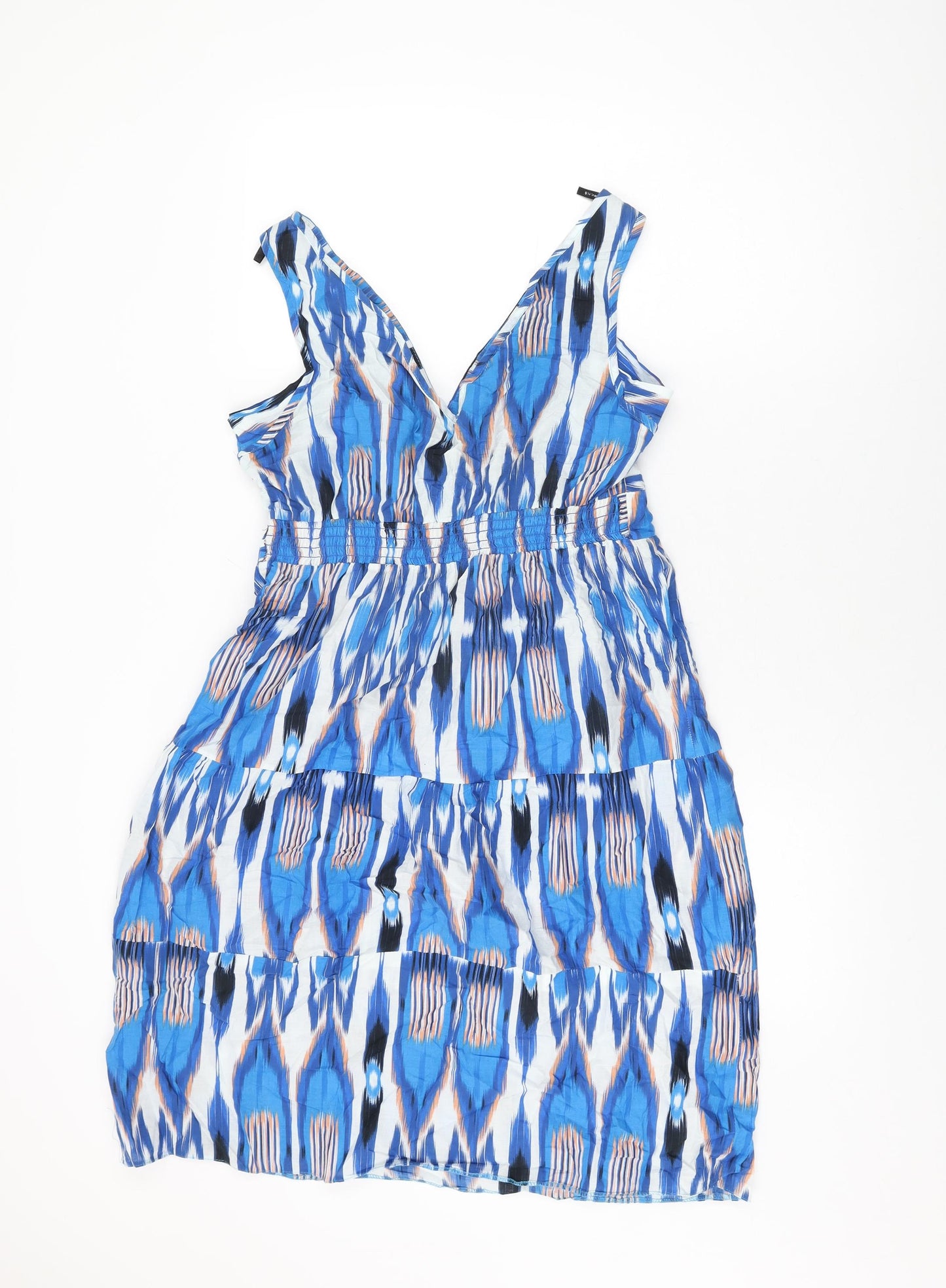 Dorothy Perkins Womens Blue Geometric Cotton Shift Size 14 V-Neck Pullover