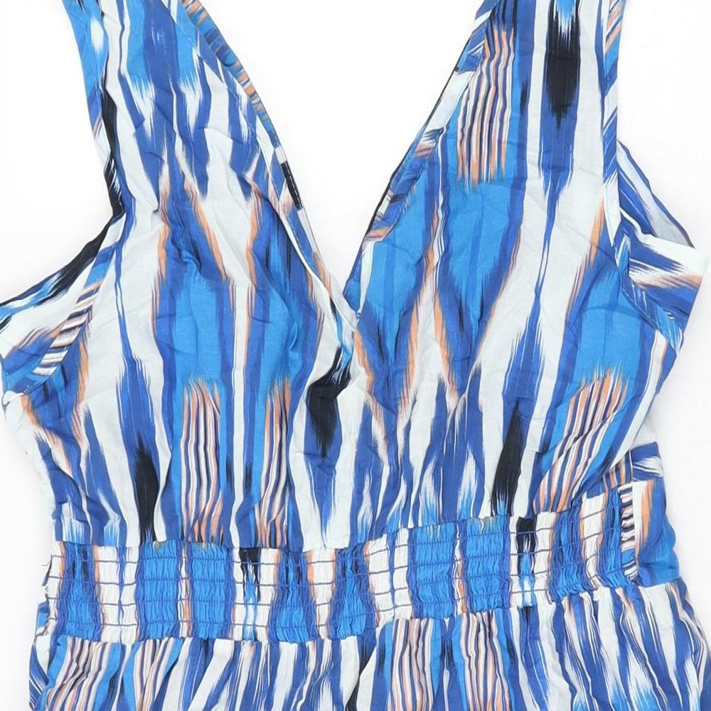 Dorothy Perkins Womens Blue Geometric Cotton Shift Size 14 V-Neck Pullover