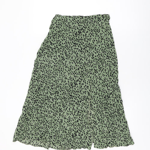 New Look Womens Green Geometric Viscose Swing Skirt Size 10 Zip