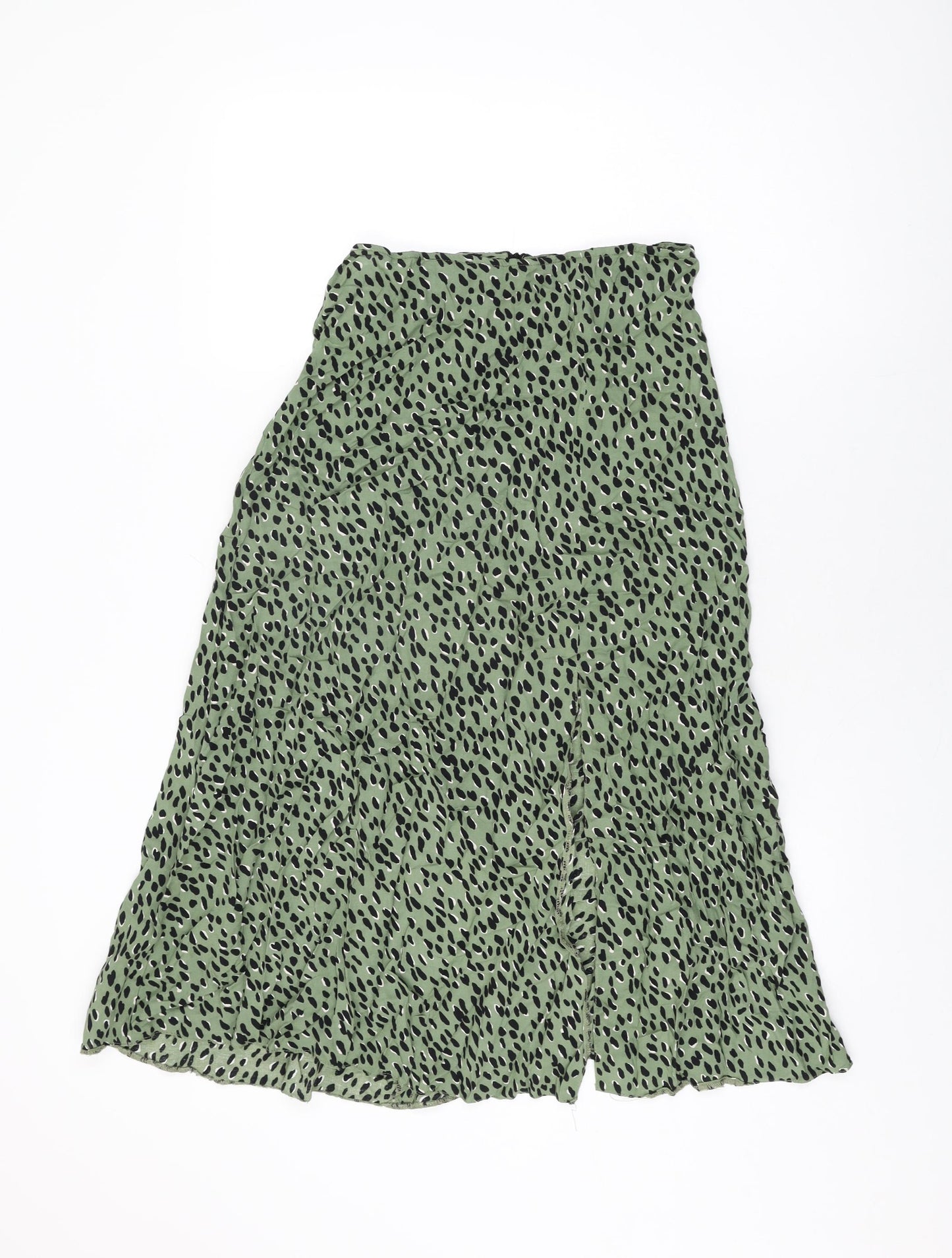 New Look Womens Green Geometric Viscose Swing Skirt Size 10 Zip
