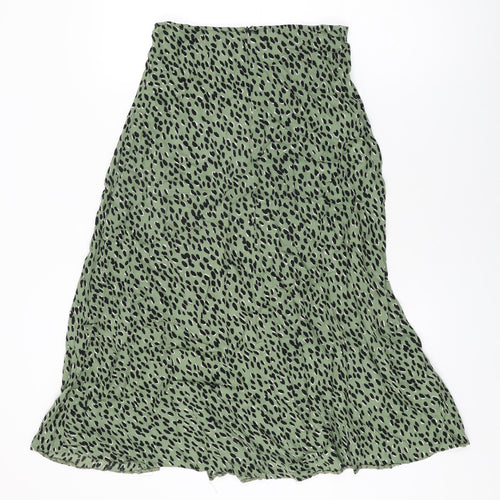 New Look Womens Green Geometric Viscose Swing Skirt Size 10 Zip