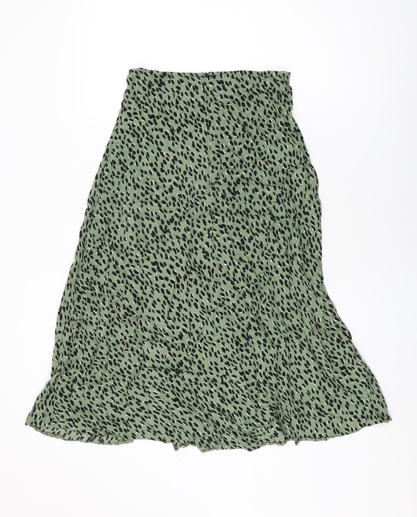 New Look Womens Green Geometric Viscose Swing Skirt Size 10 Zip