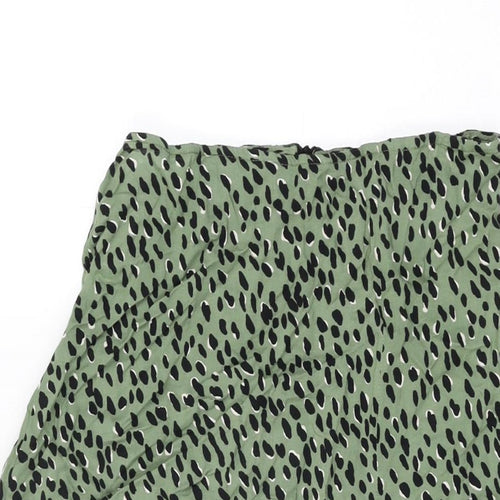 New Look Womens Green Geometric Viscose Swing Skirt Size 10 Zip
