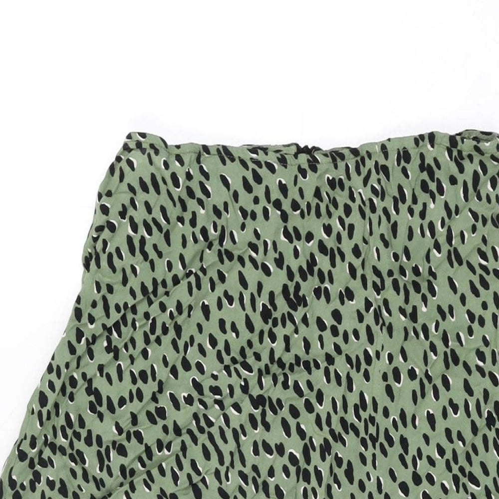 New Look Womens Green Geometric Viscose Swing Skirt Size 10 Zip