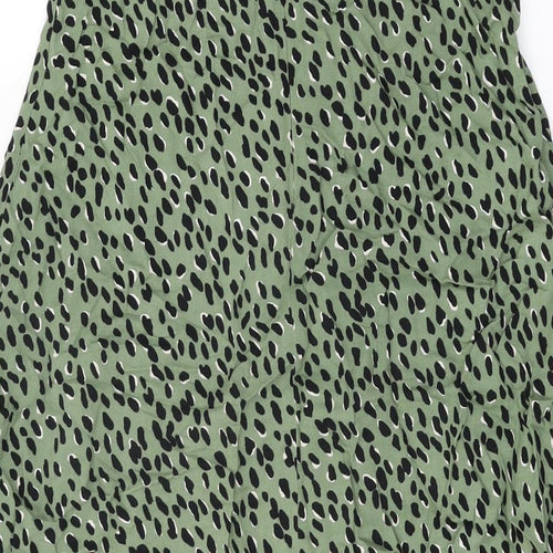 New Look Womens Green Geometric Viscose Swing Skirt Size 10 Zip