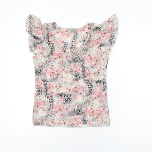 Per Una Womens Multicoloured Floral Polyamide Basic T-Shirt Size 12 V-Neck
