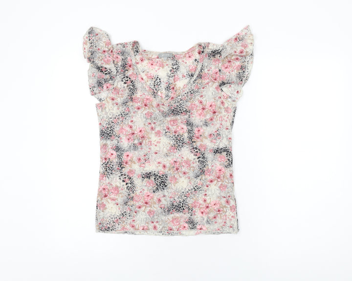 Per Una Womens Multicoloured Floral Polyamide Basic T-Shirt Size 12 V-Neck