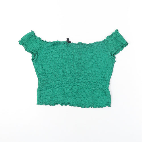 Stradivarius Womens Green Modal Cropped T-Shirt Size L Off the Shoulder