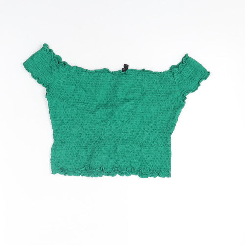 Stradivarius Womens Green Modal Cropped T-Shirt Size L Off the Shoulder