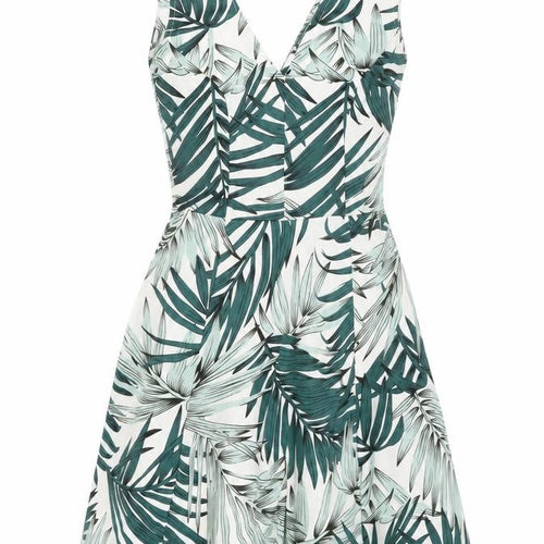 H&M Womens White Geometric Polyester Skater Dress Size XS V-Neck Pullover