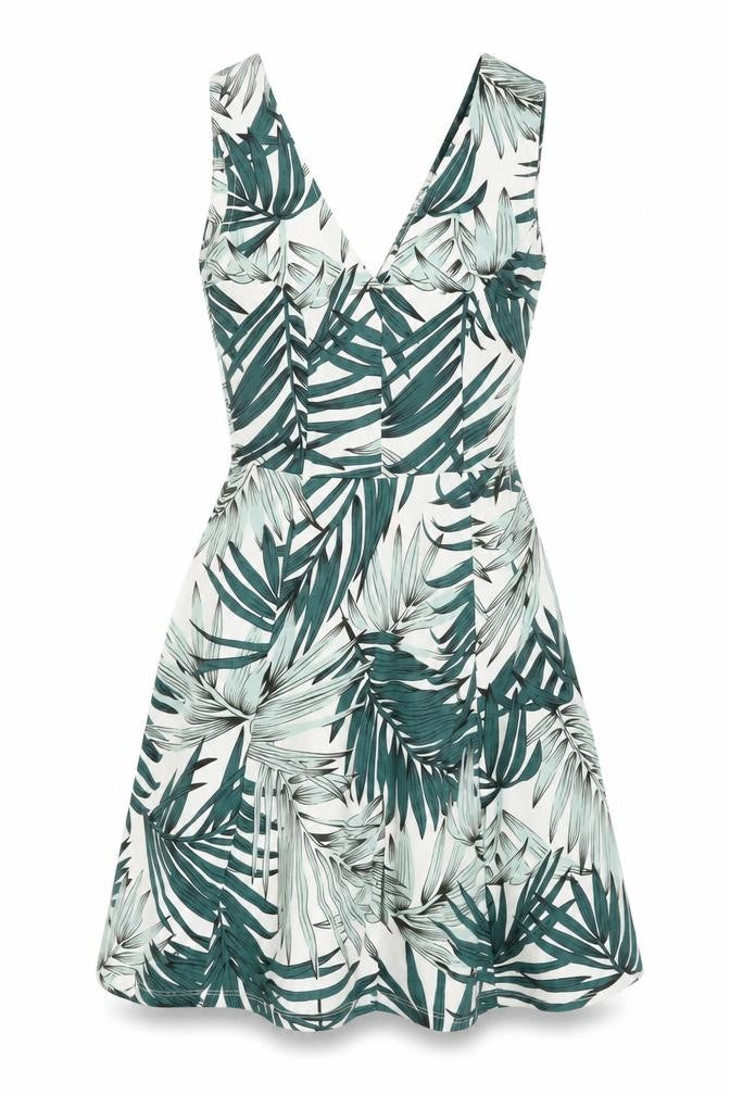 H&M Womens White Geometric Polyester Skater Dress Size XS V-Neck Pullover