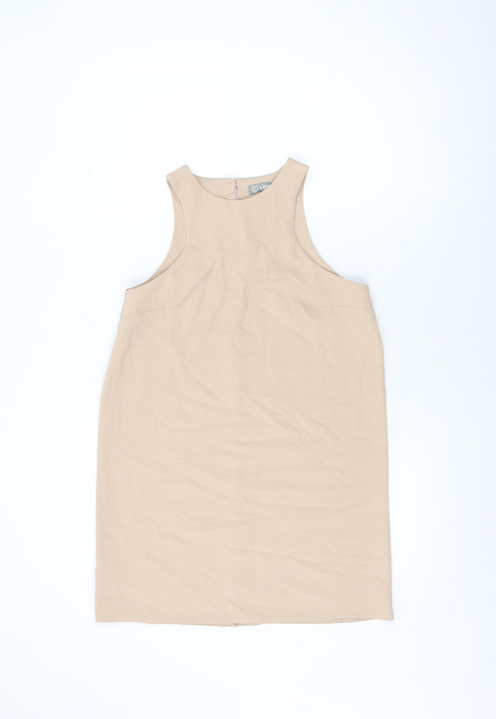 Love Womens Beige Polyester Shift Size S Round Neck Button