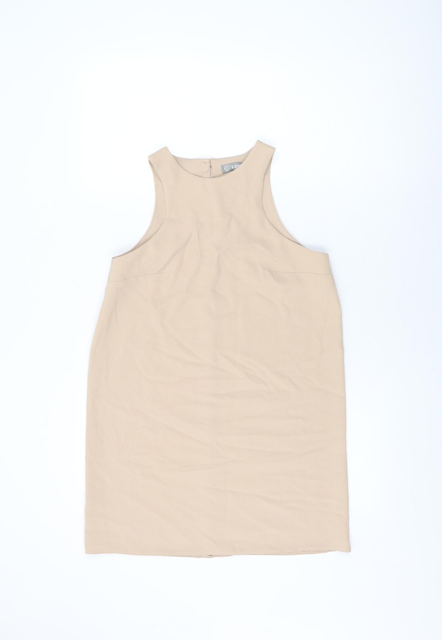 Love Womens Beige Polyester Shift Size S Round Neck Button