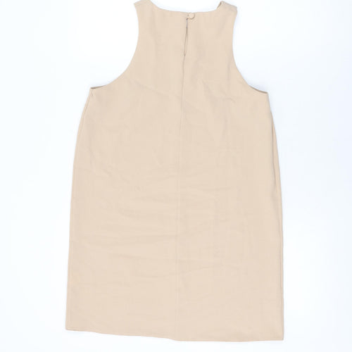 Love Womens Beige Polyester Shift Size S Round Neck Button