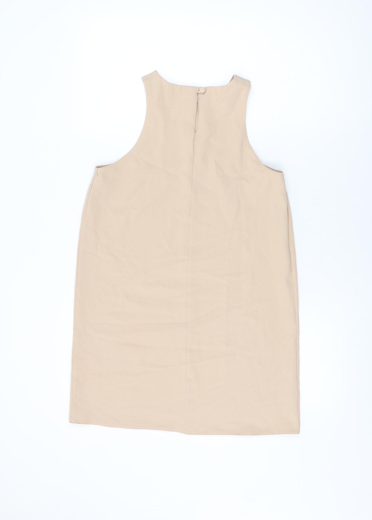 Love Womens Beige Polyester Shift Size S Round Neck Button