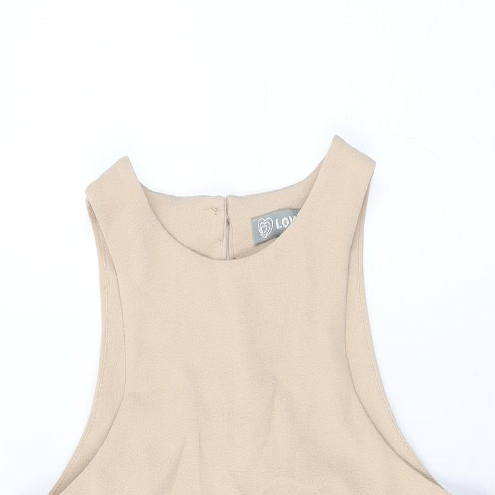 Love Womens Beige Polyester Shift Size S Round Neck Button