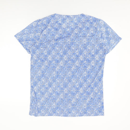 Isle Womens Blue Geometric Polyester Basic Button-Up Size 14 V-Neck - Size 14-16