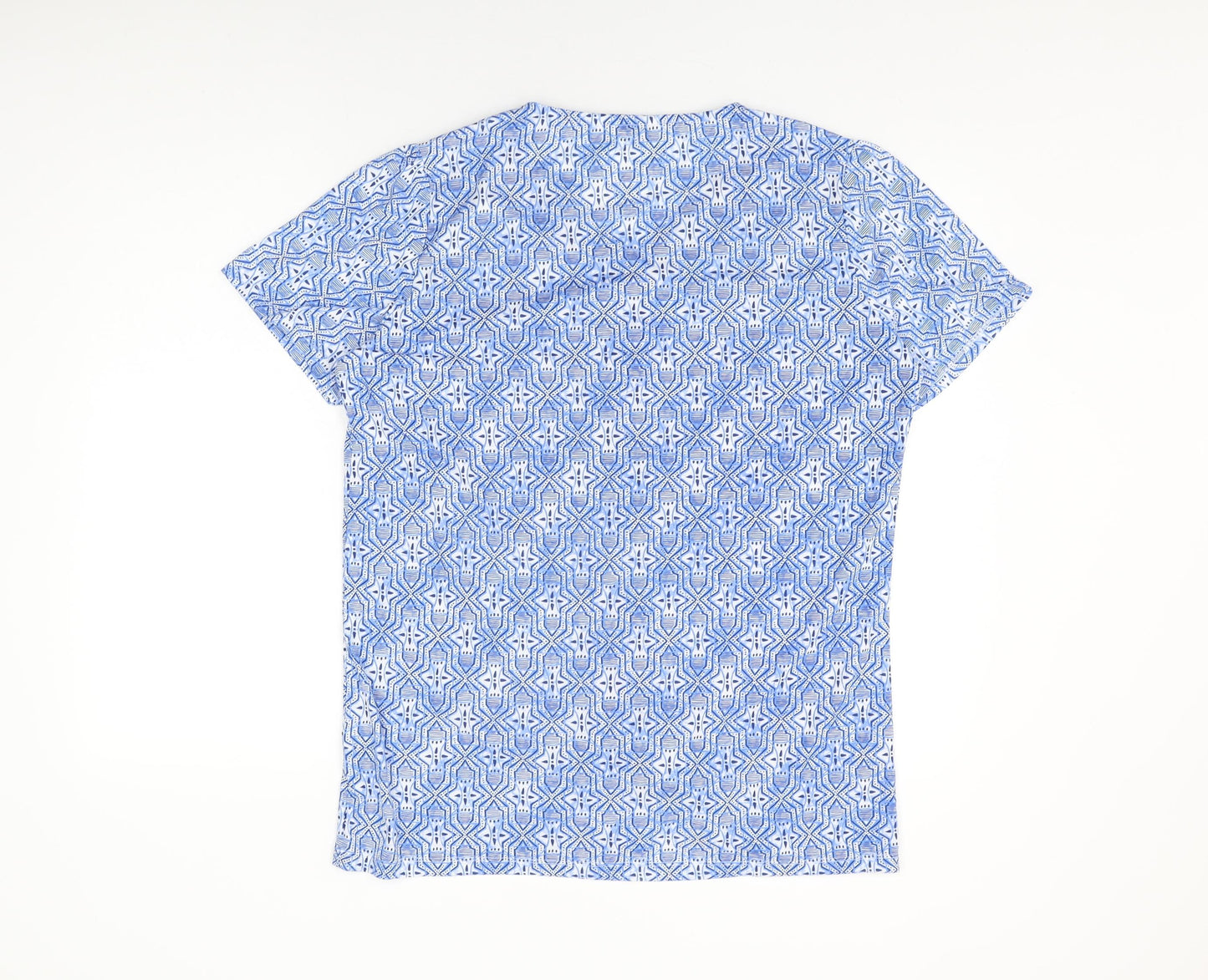 Isle Womens Blue Geometric Polyester Basic Button-Up Size 14 V-Neck - Size 14-16